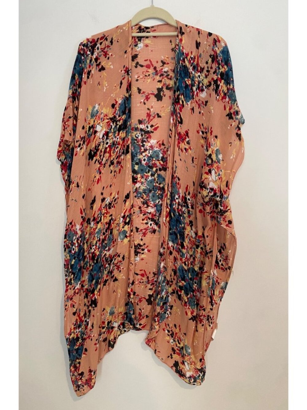 Floral Kimono Cardigan Peach Multicolor Lightweight Viscose One Size